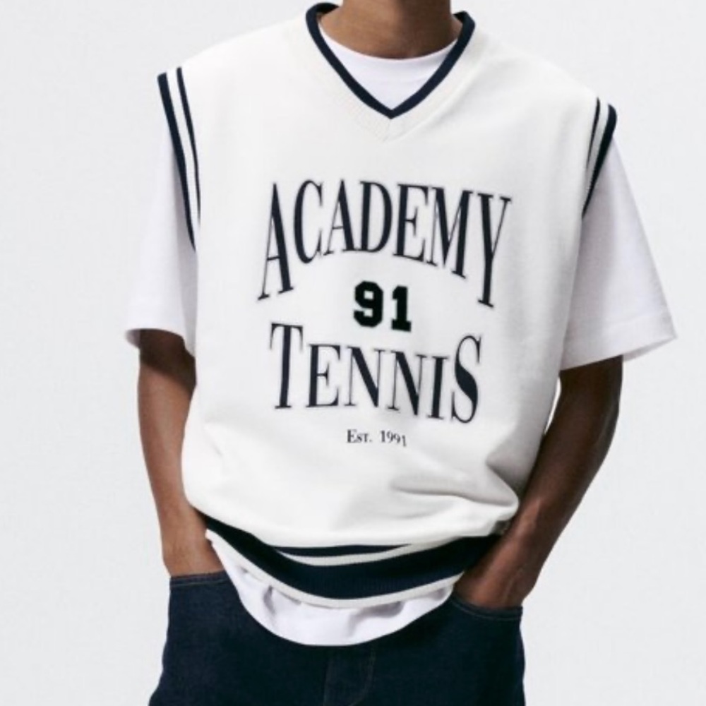 ZARA Men’s Collegiate Academy Tennis Sleeveless‎ V-Neck Sweater Vest Size XL